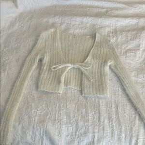 Garage Cream Ribbed Knit Sweater Shrug